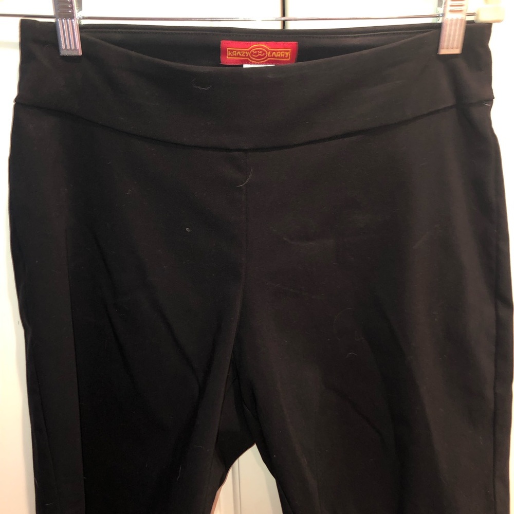 Black pull-on Krazy Larry shorts. Size 8 with 9” inseam.